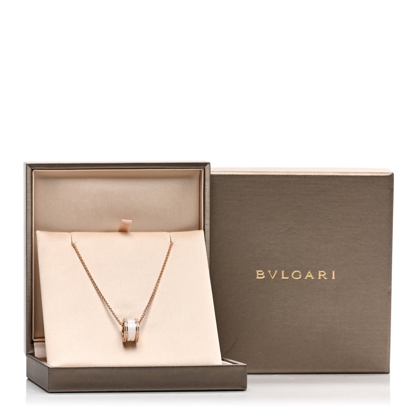 18K Rose Gold White Ceramic Diamond B.Zero1 Pendant Necklace