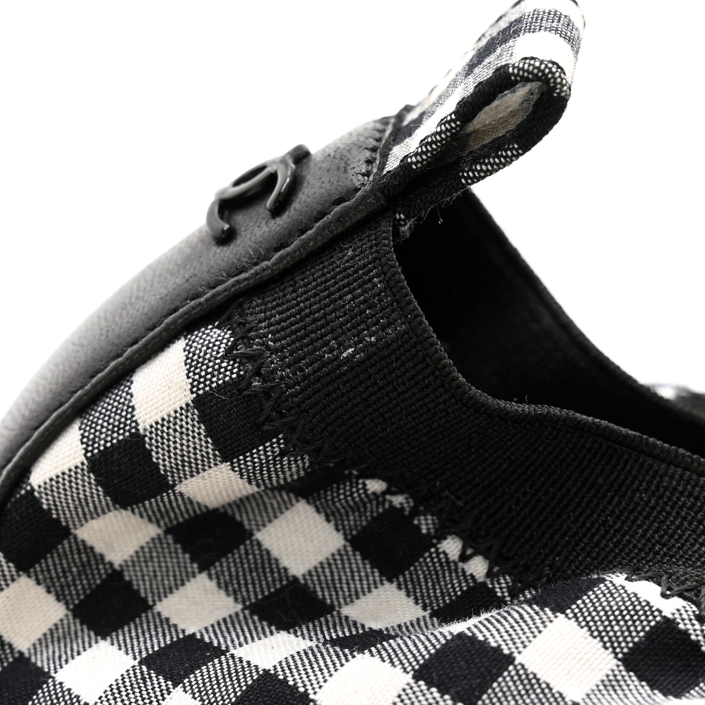 Fabric Checkered CC Elastic Cap Toe Ballerina Flats 39 Black White