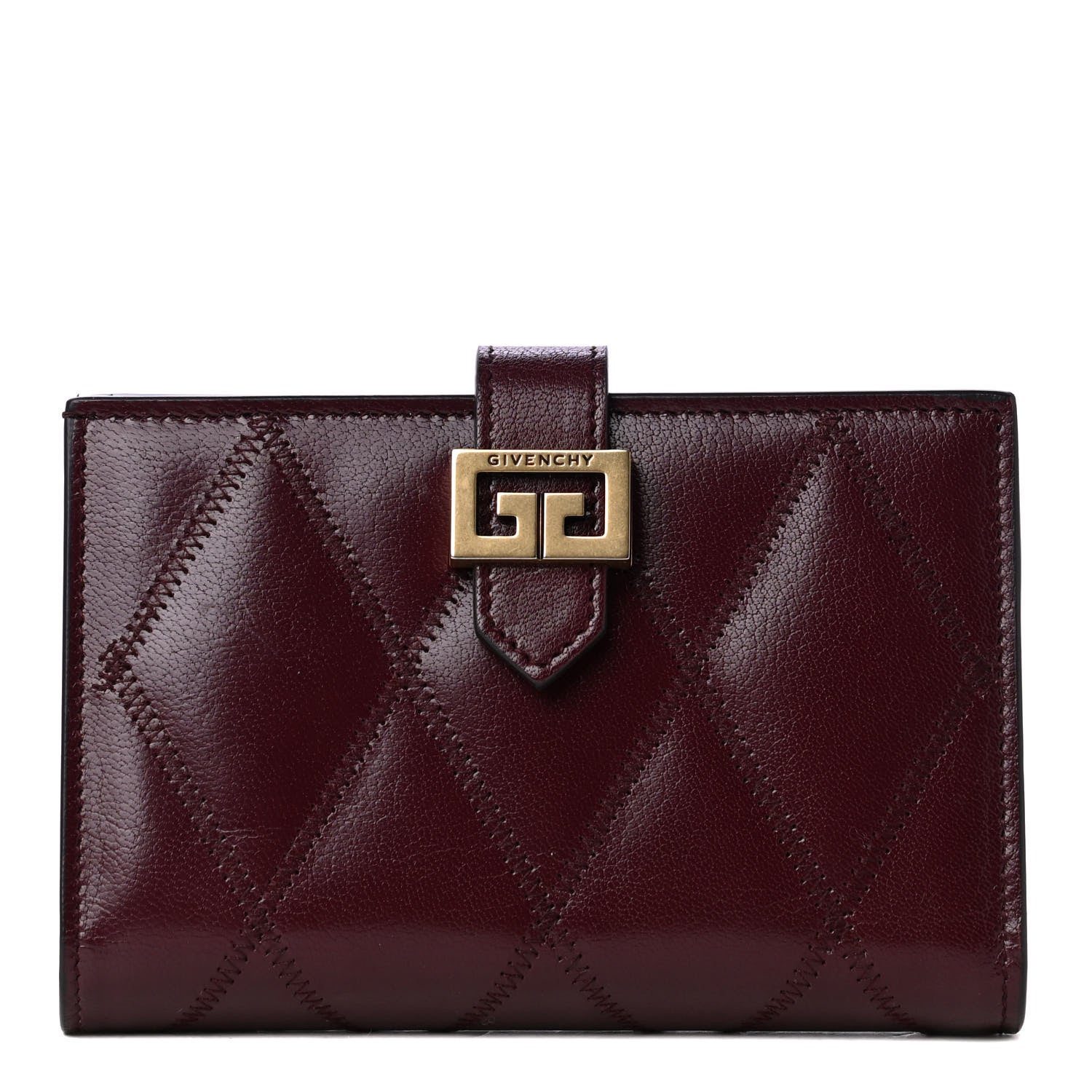 Givenchy Goatskin Diamond Quilted GV3 Medium Wallet Aubergine 1 of 4