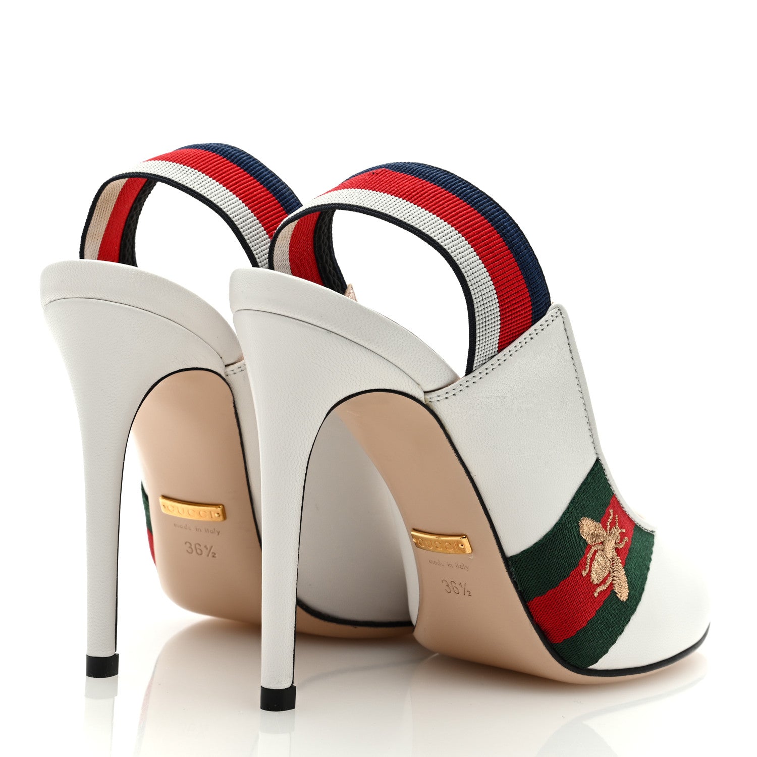 Gucci Malaga Kid Web Sylvie High Heel Slingback Pumps 36.5 White 4 of 8
