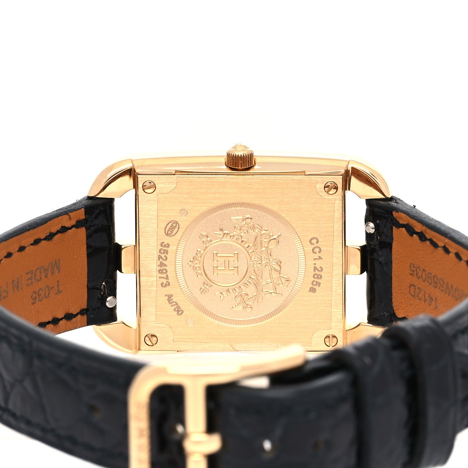 Hermes 18K Yellow Gold Alligator Diamond Mother of Pearl 23mm Cape Cod Quartz Watch Noir 4 of 5