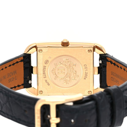 Hermes 18K Yellow Gold Alligator Diamond Mother of Pearl 23mm Cape Cod Quartz Watch Noir 4 of 5