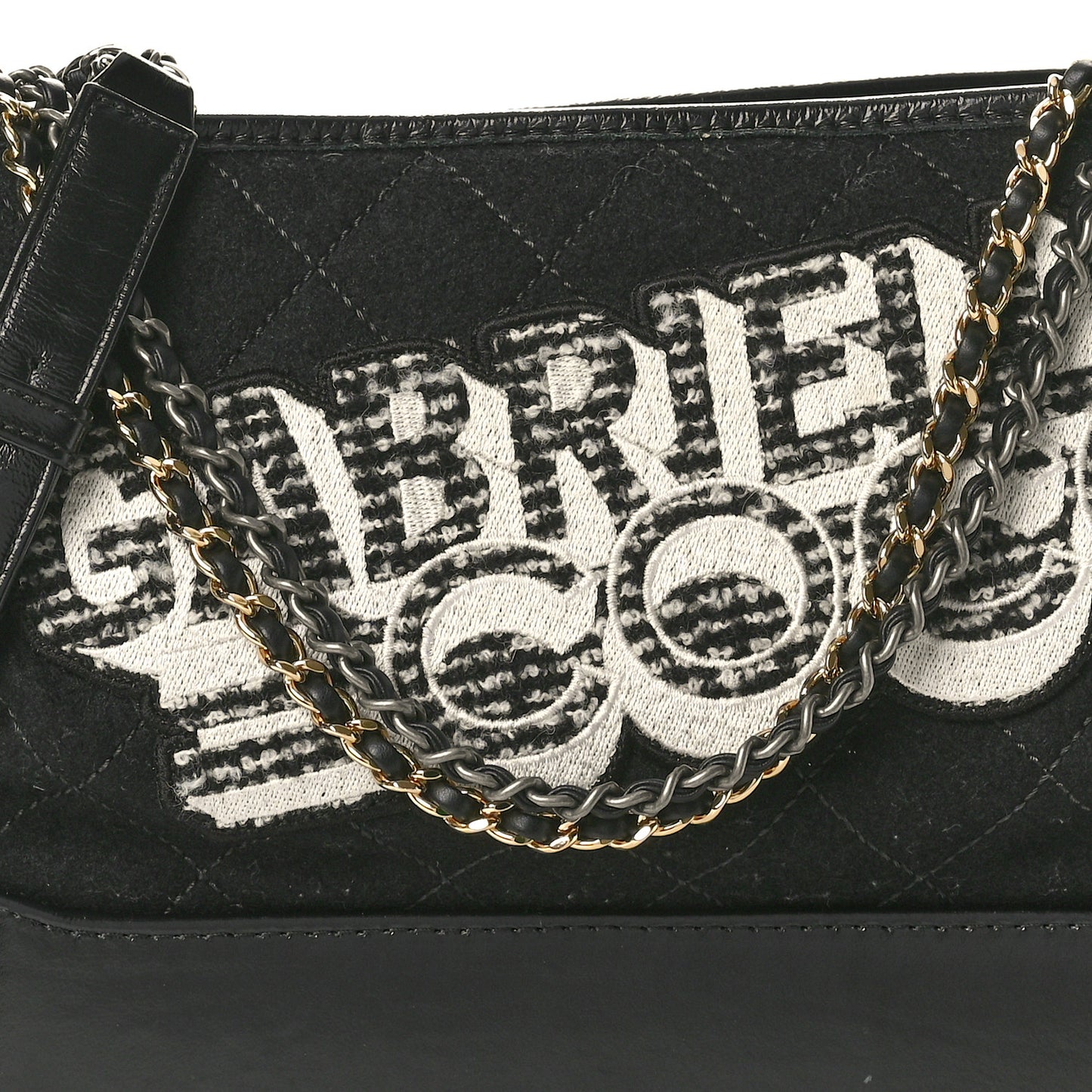 Wool Calfskin Quilted Medium Gabrielle Hobo Black