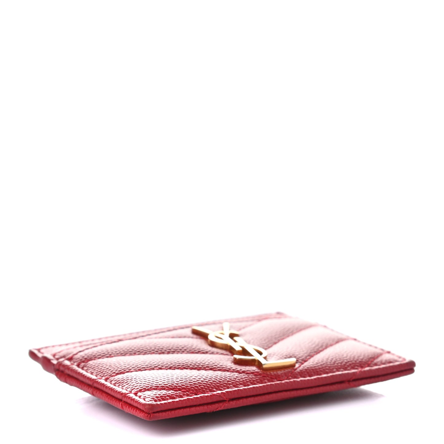 Grain De Poudre Matelasse Chevron Monogram Credit Card Case New Red