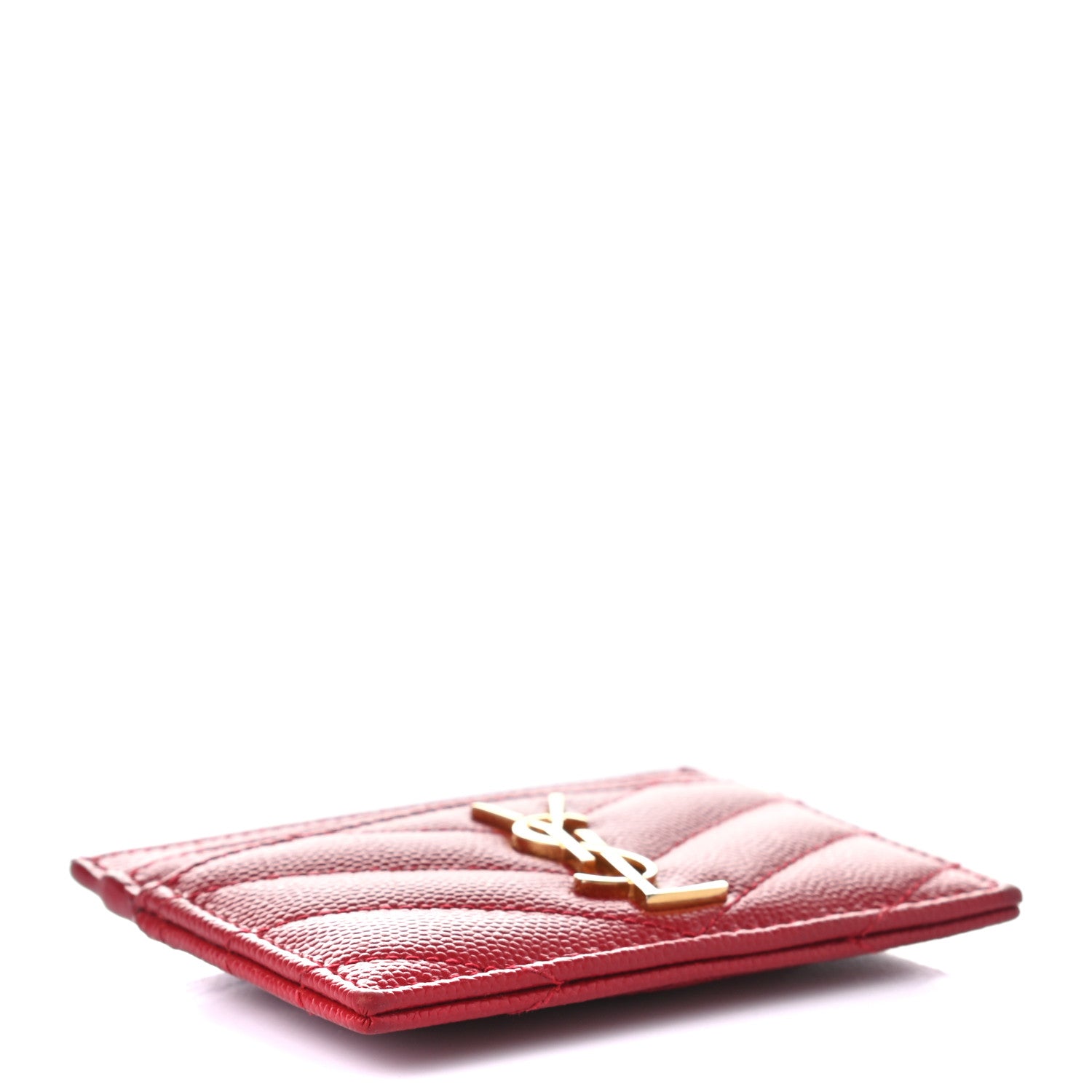 Saint Laurent Grain De Poudre Matelasse Chevron Monogram Credit Card Case New Red 4 of 9