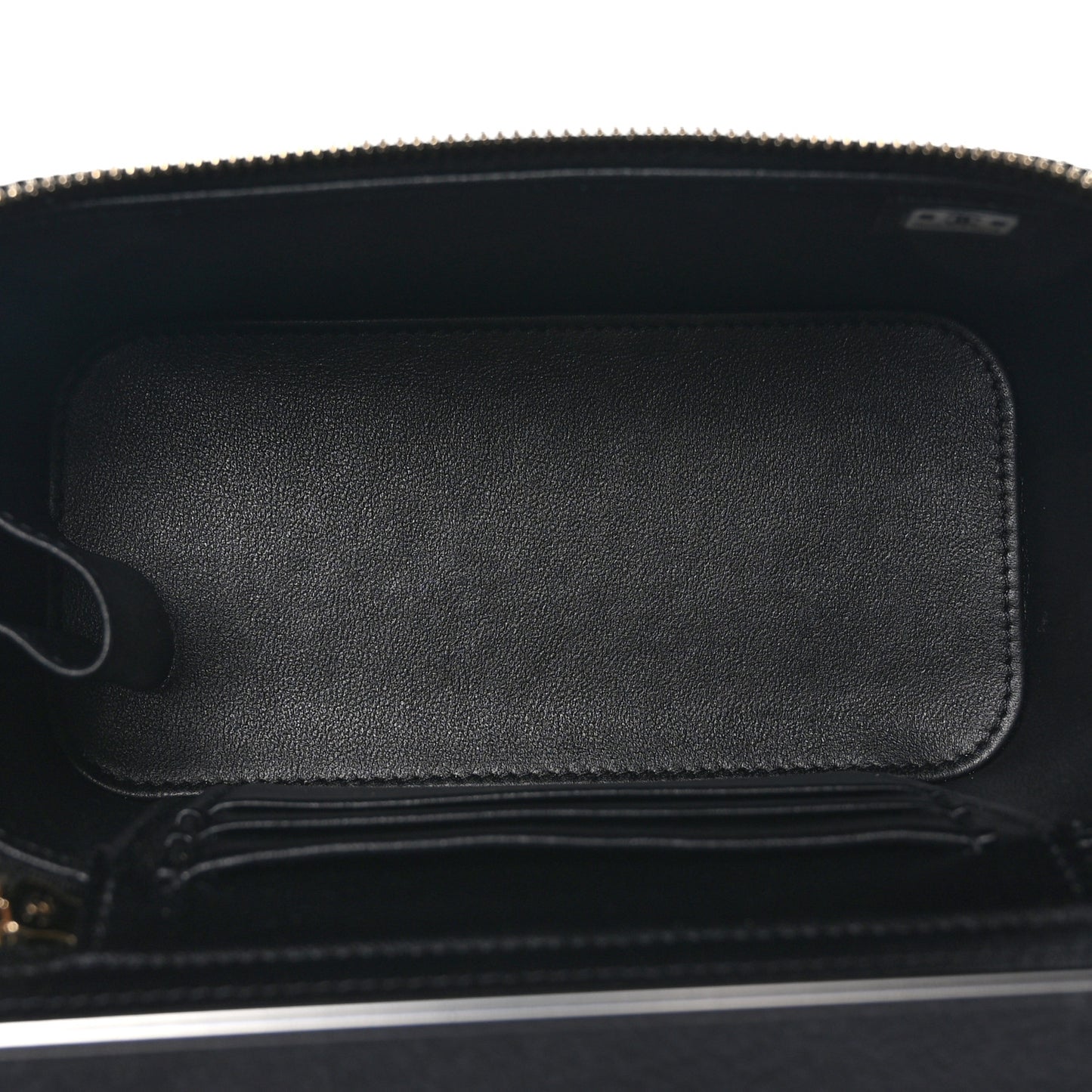 Lambskin Quilted Small Top Handle Vanity Case With Chain Black