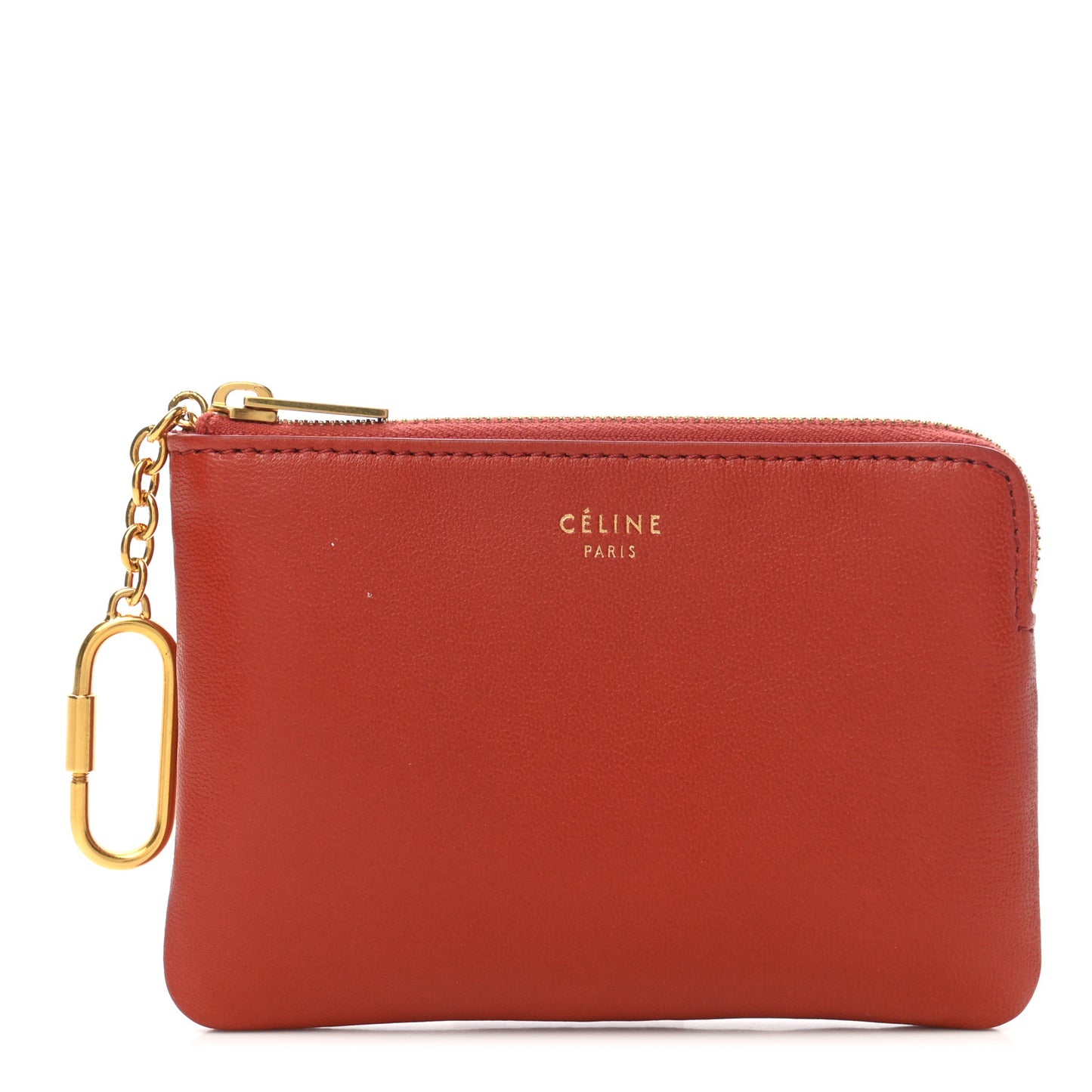 Calfskin Medium Half Zip Multifunction Wallet Coin Purse Fox Red
