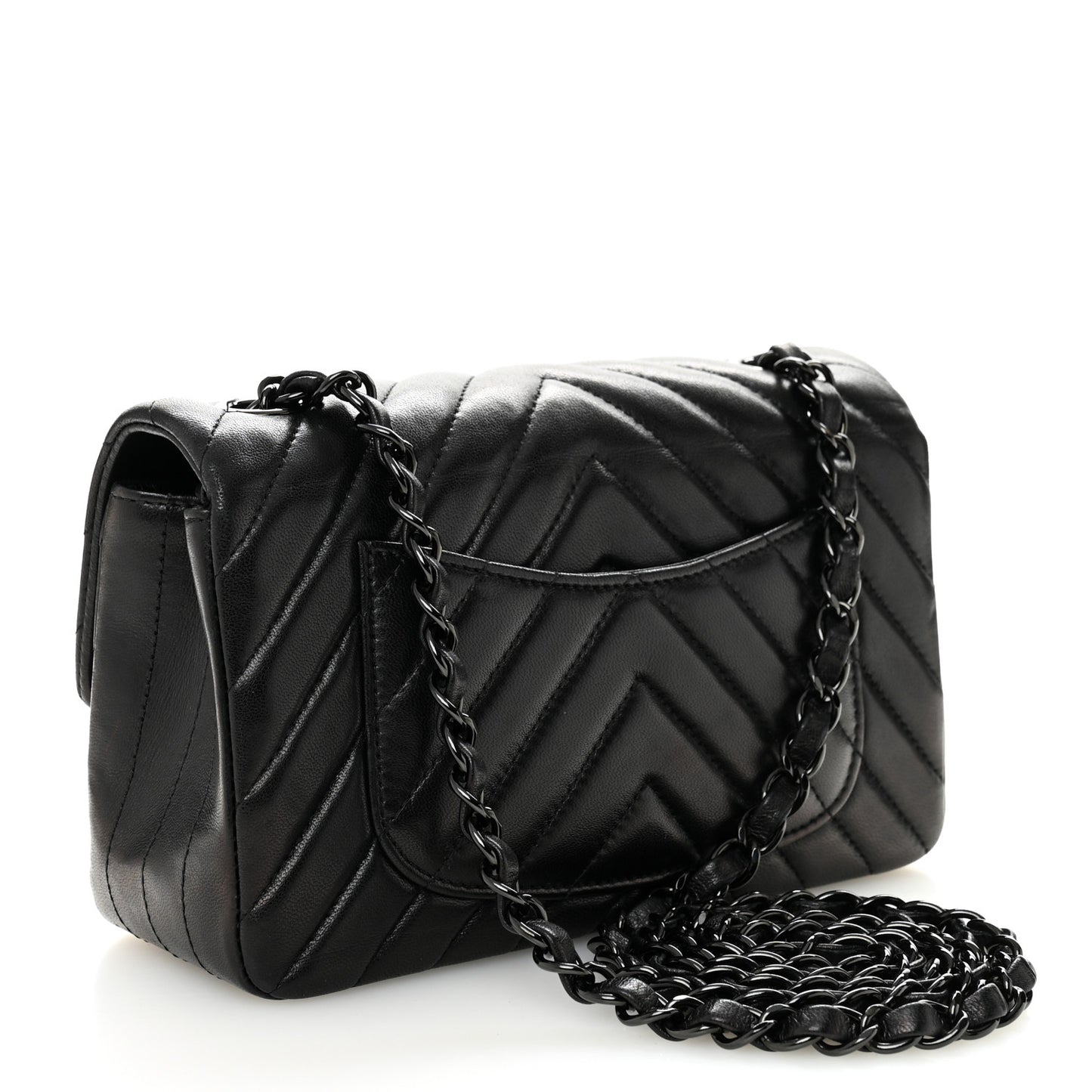 Lambskin Chevron Quilted Mini Rectangular Flap So Black