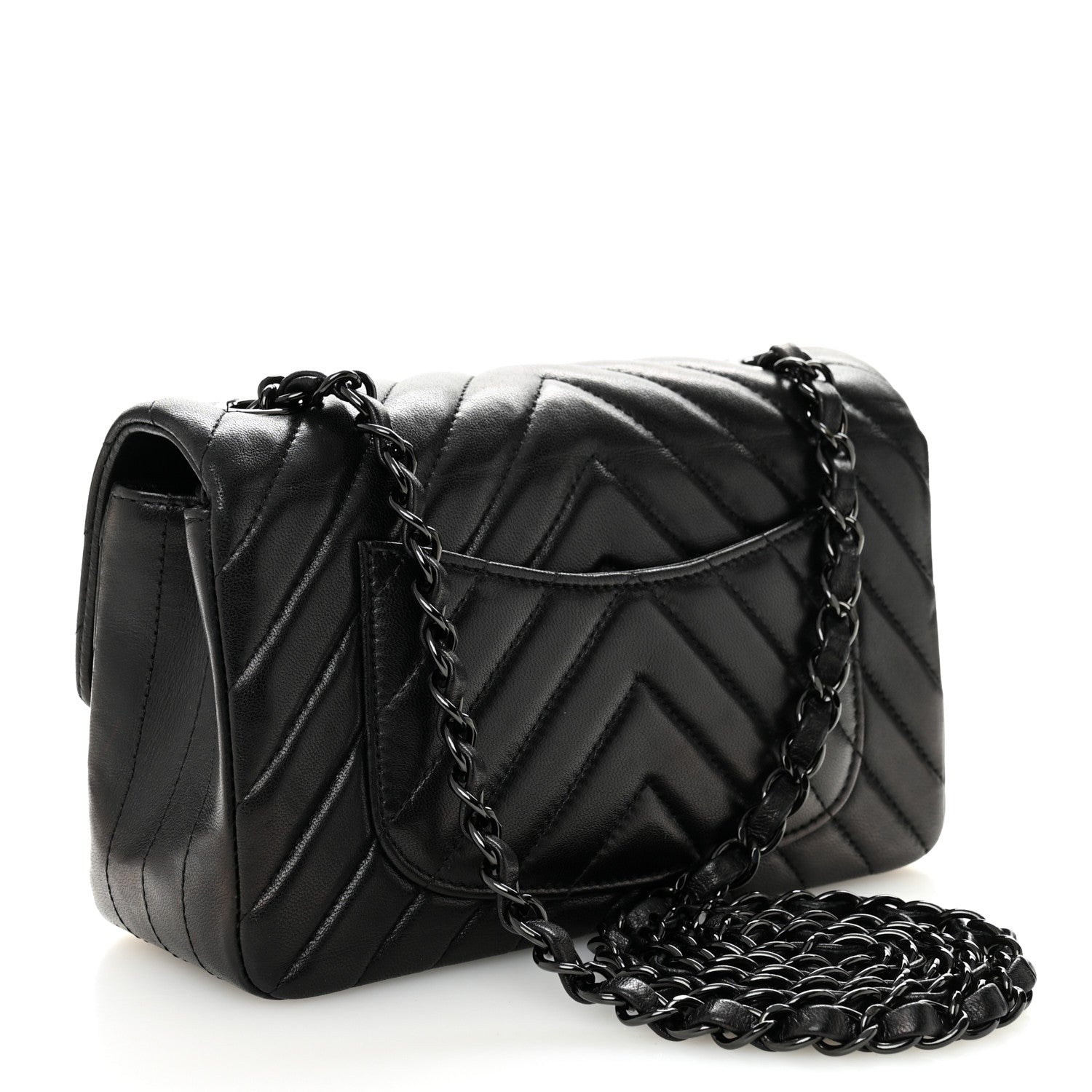 Chanel Lambskin Chevron Quilted Mini Rectangular Flap So Black 3 of 11