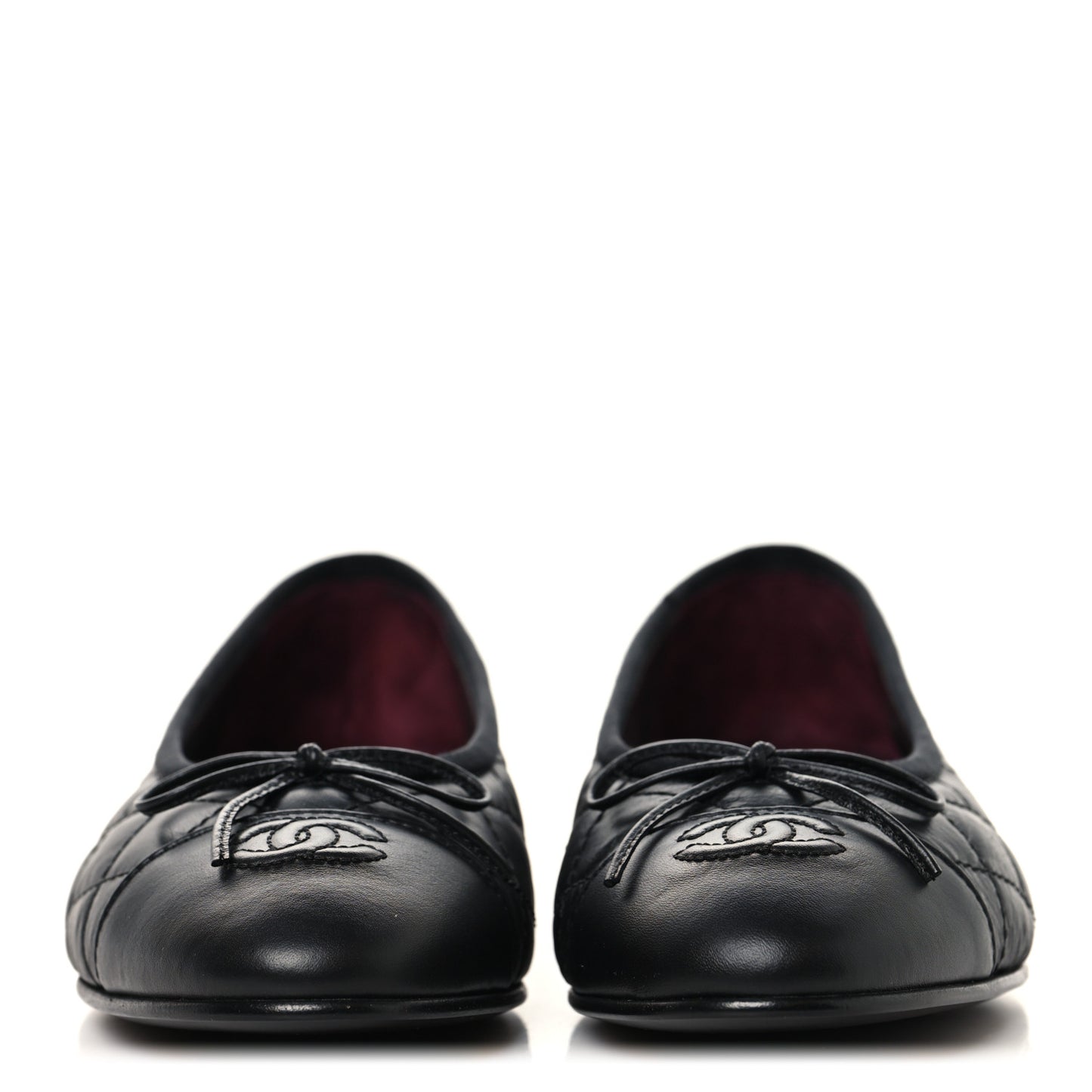 Aged Calfskin Quilted CC Cap Toe Ballerina Flats 38.5 Black