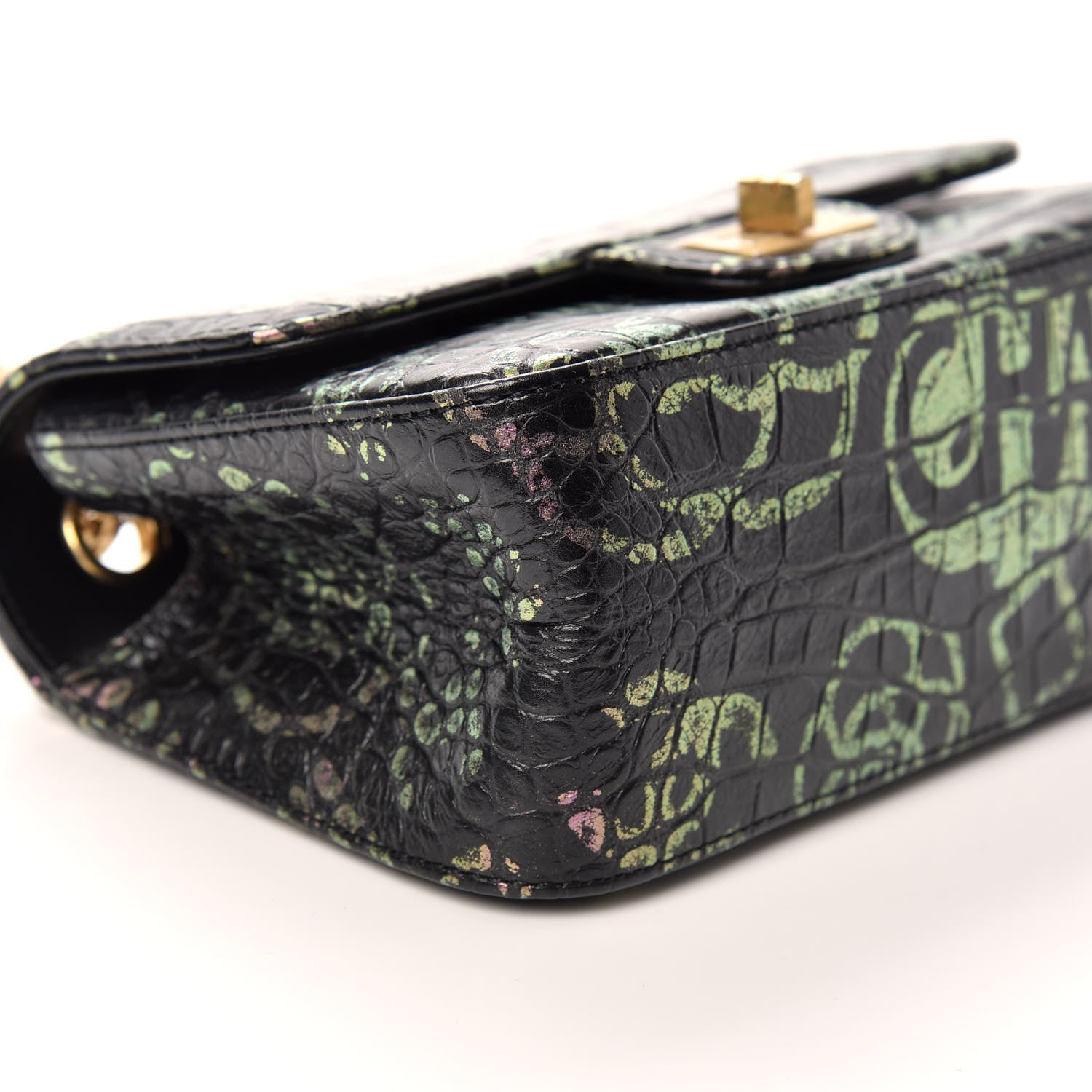 Chanel Calfskin Crocodile Embossed Graffiti 2.55 Mini Cocodile Reissue Flap Black Pink 6 of 10