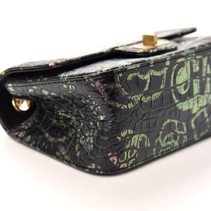 Chanel Calfskin Crocodile Embossed Graffiti 2.55 Mini Cocodile Reissue Flap Black Pink 6 of 10