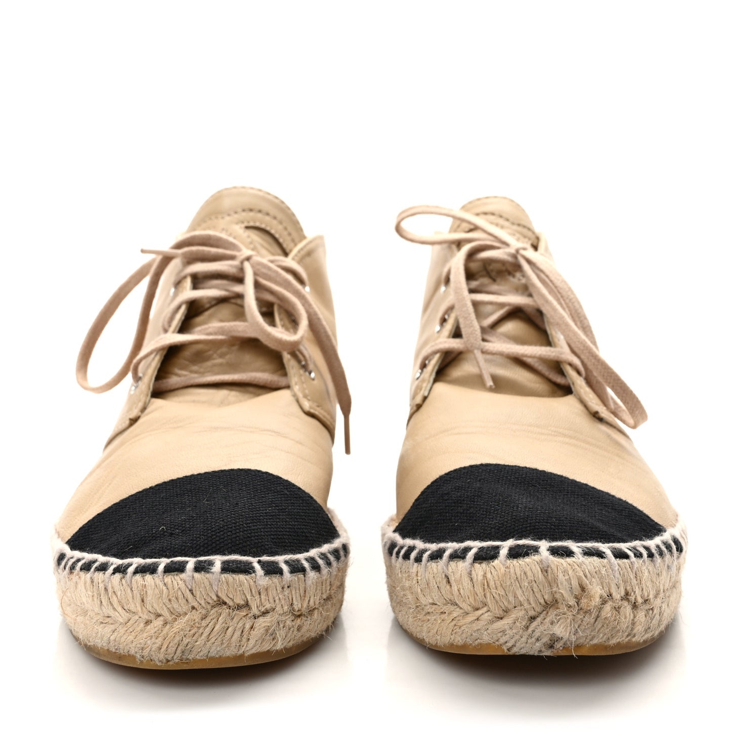 Lambskin Canvas Cap Toe Lace Up Espadrilles 40 Dark Beige Black