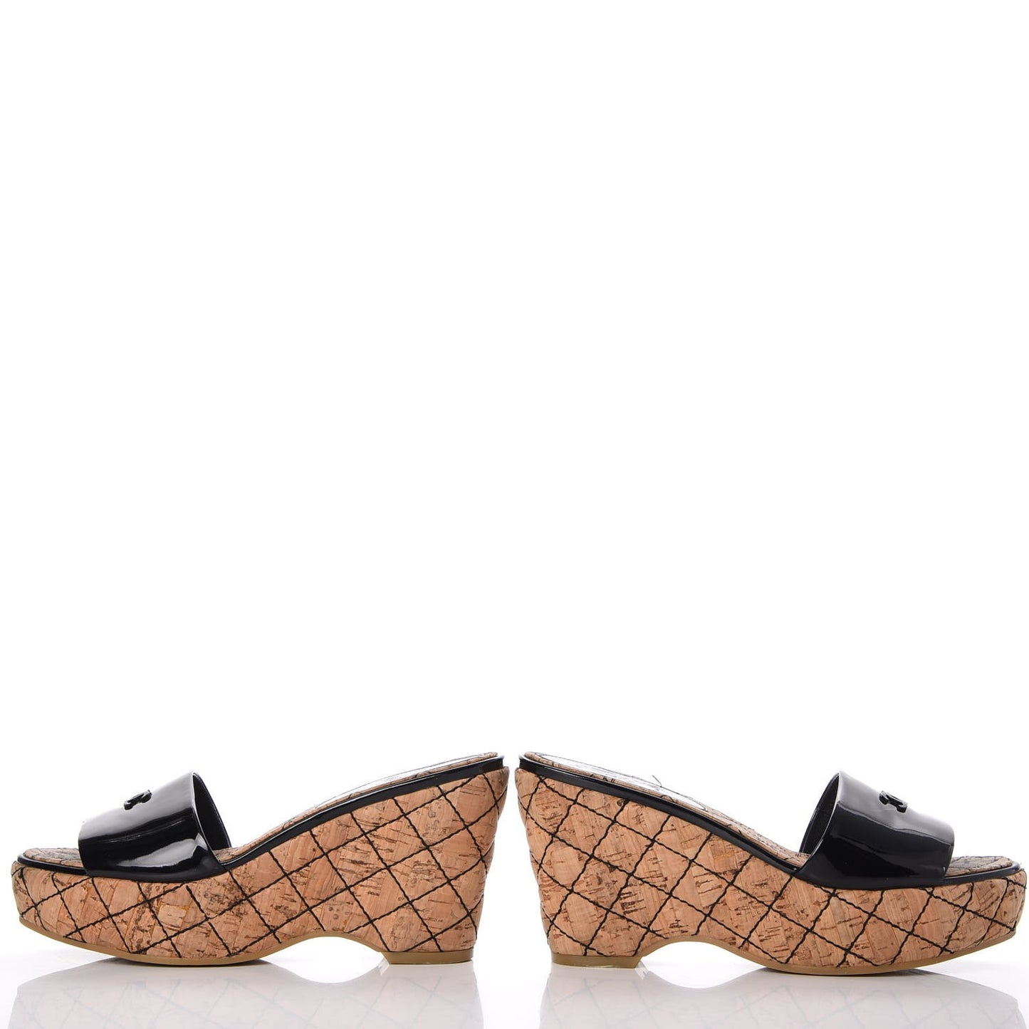 Patent Cork Quilted CC Wedge Mule Sandals 38 Black