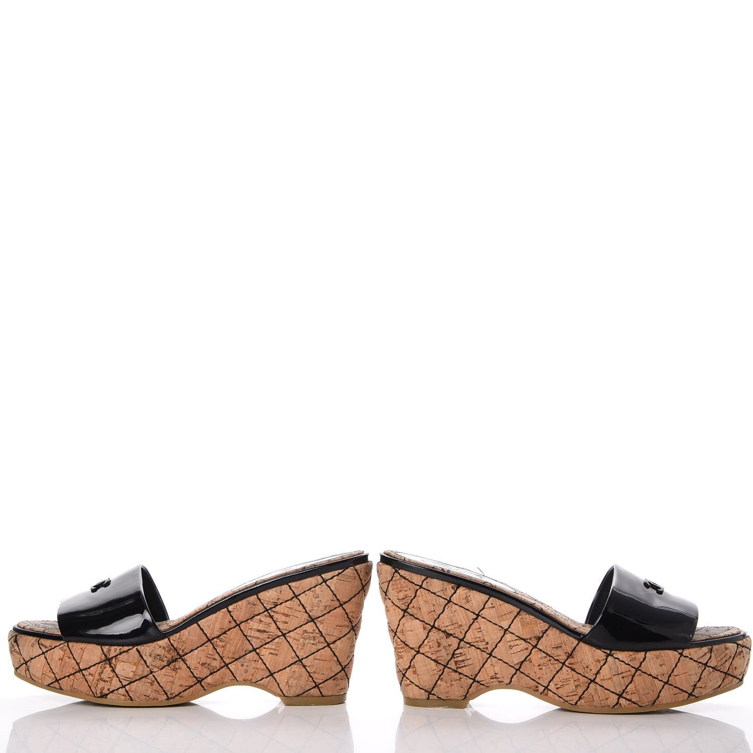 Chanel Patent Cork Quilted CC Wedge Mule Sandals 38 Black 5 of 21