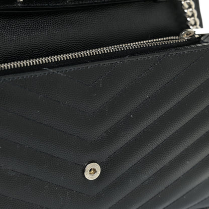Saint Laurent Grain De Poudre Matelasse Chevron Monogram Chain Wallet Black 15 of 17