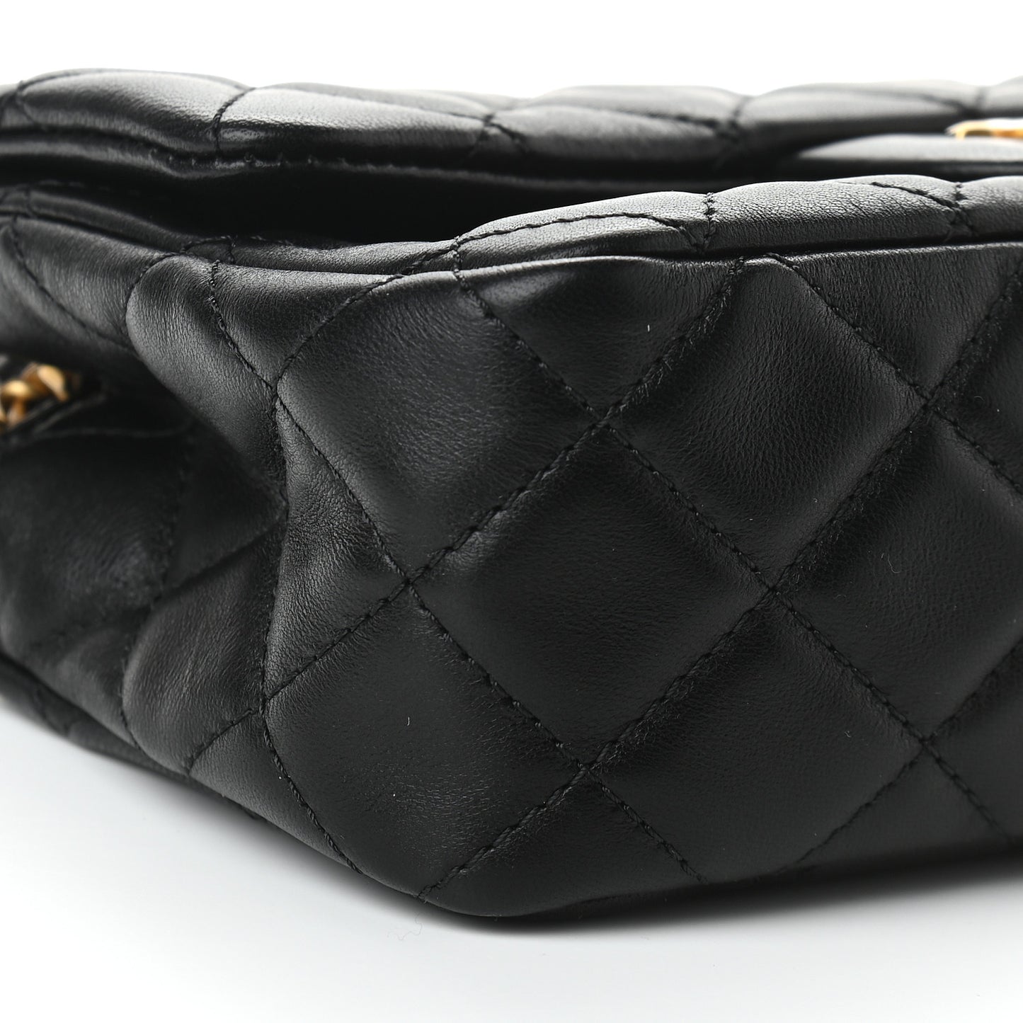 Lambskin Quilted Mini Rectangular Pearl Crush Flap Black