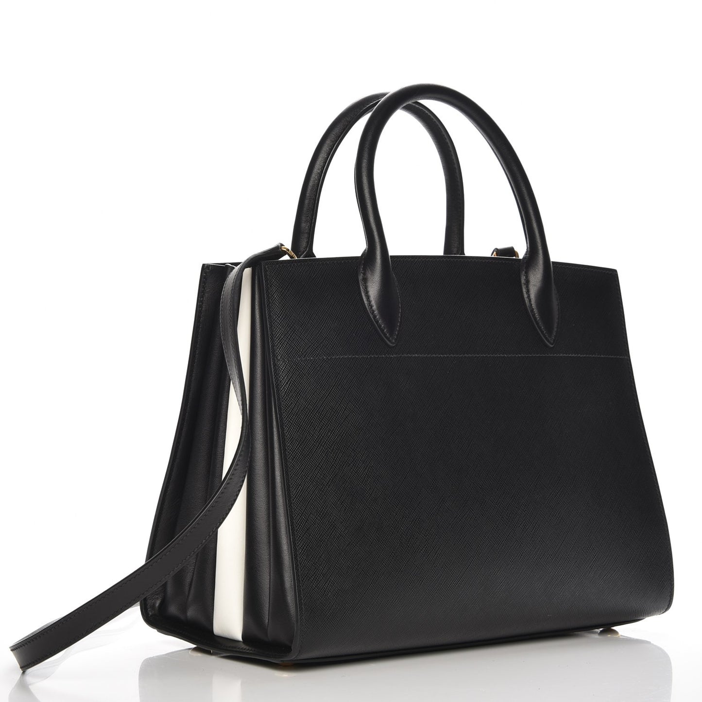 Saffiano City Calfskin Medium Bibliothèque Top Handle Nero Black Bianco