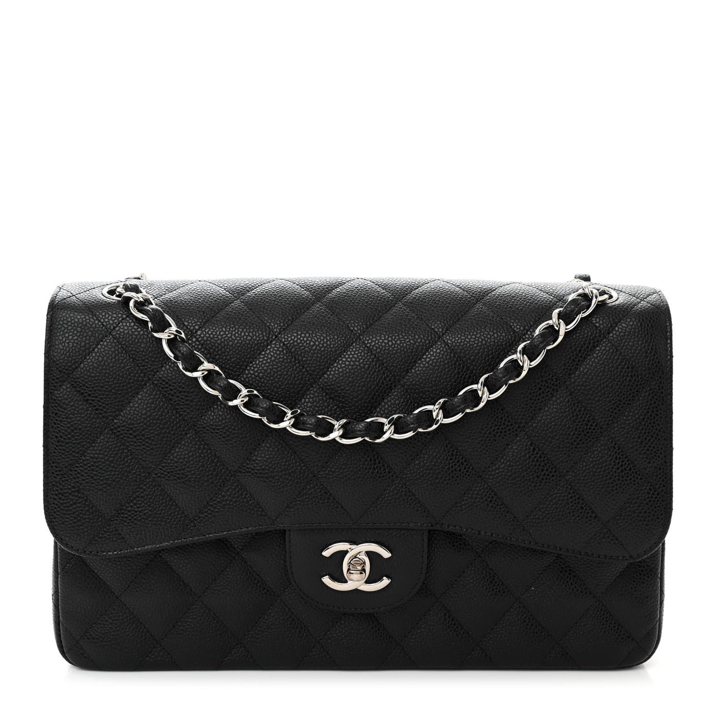 Caviar Quilted Jumbo Double Flap Black
