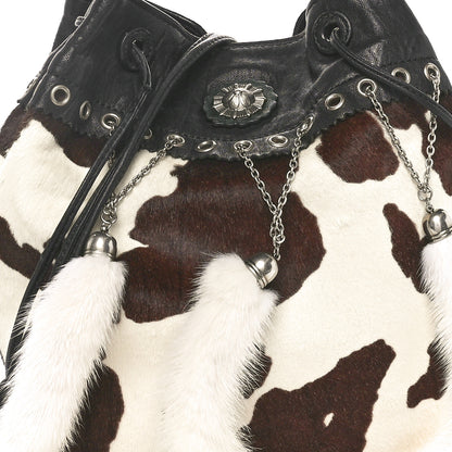Miu Miu Lambkskin Mink  Fur Pony Hair Drawstring Bag Black 7 of 9