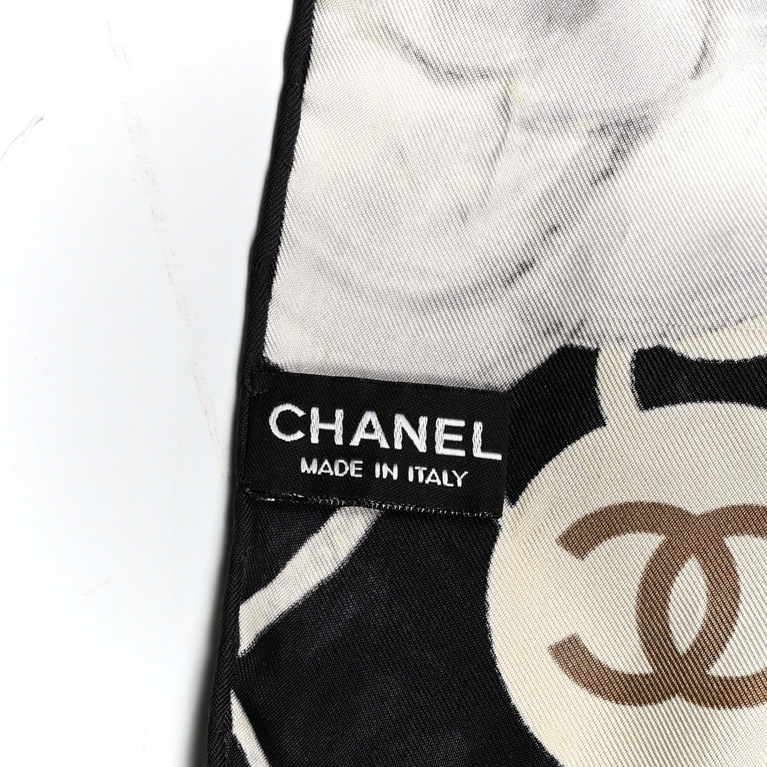 Chanel Silk Camellia CC Square Scarf Black 3 of 3