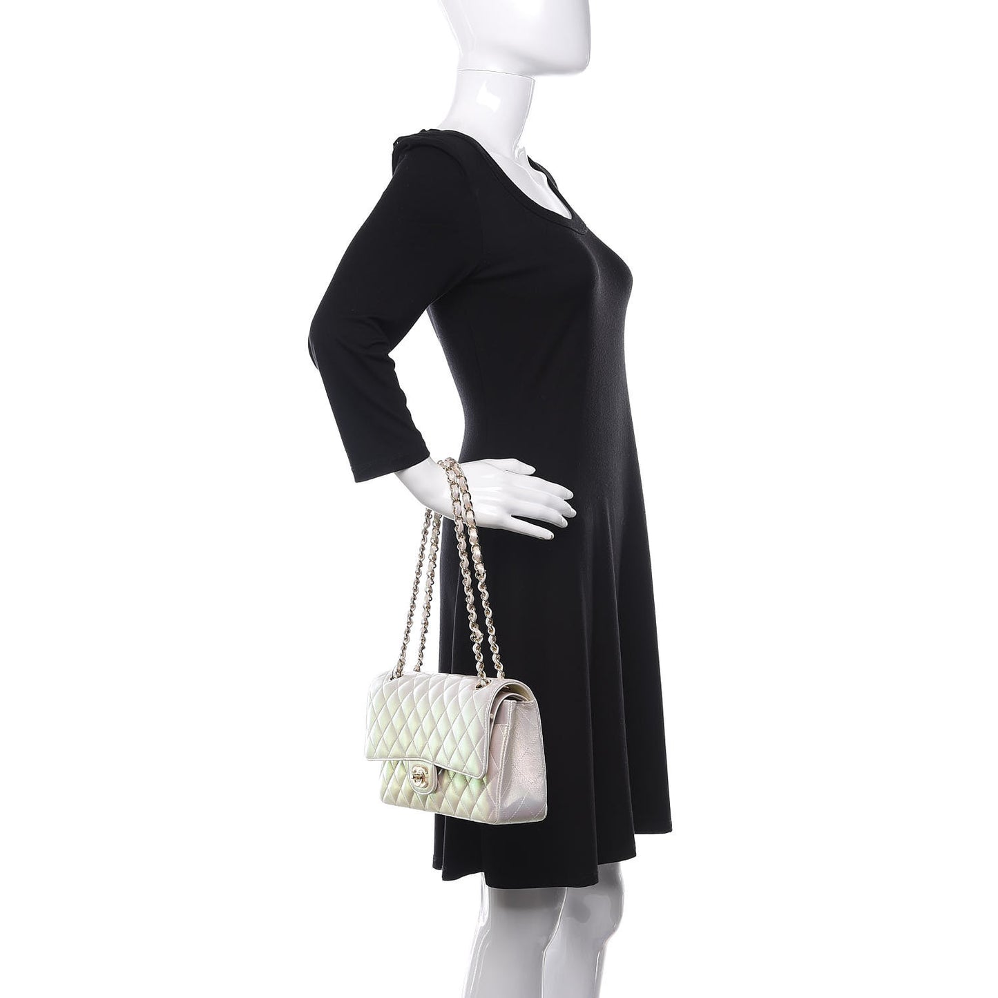 Iridescent Lambskin Quilted Medium Double Flap Ivory