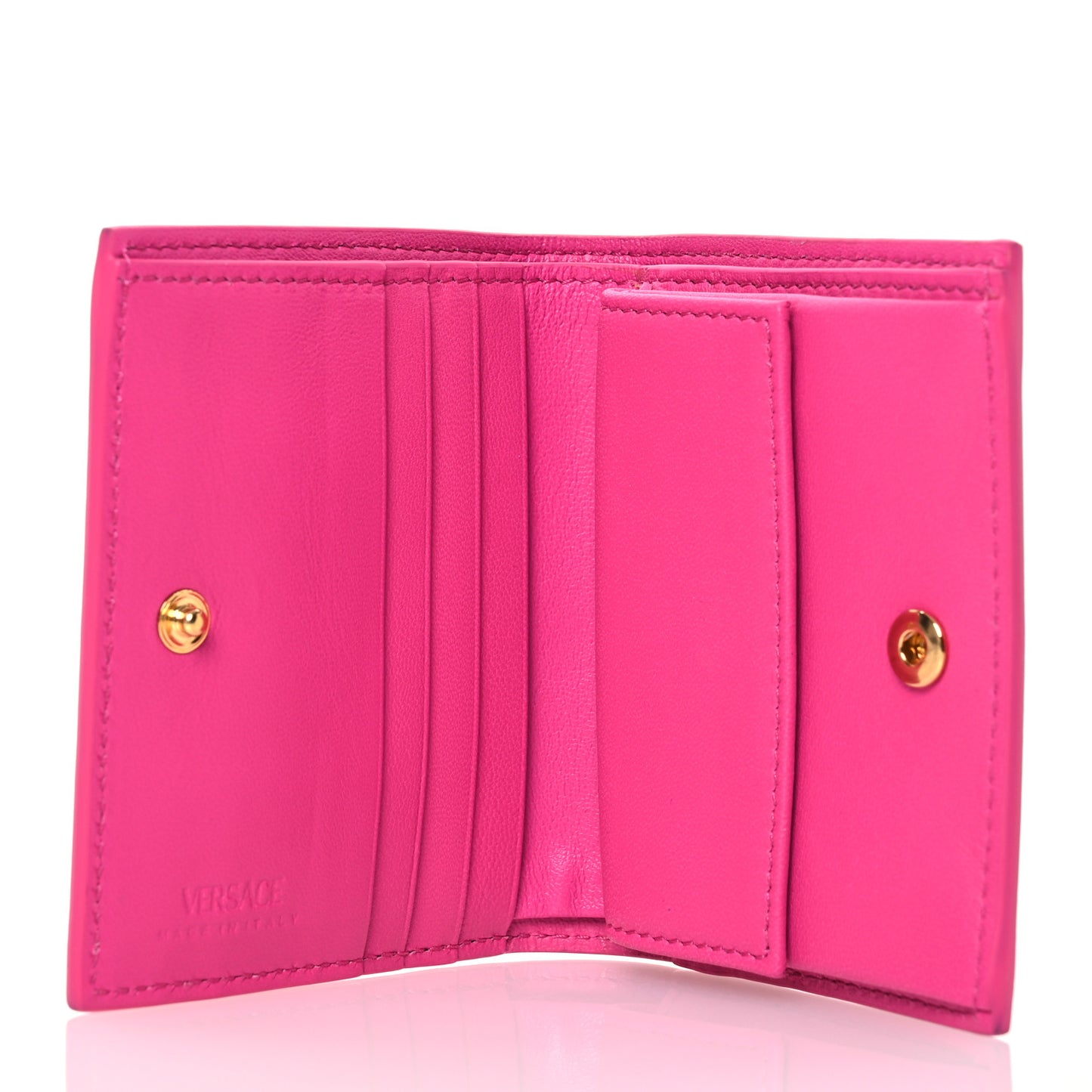 Calfskin Greca Bi Fold Wallet Glossy Pink