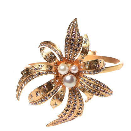 Chanel Crystal Pearl Flower Cuff Gold 1 of 4