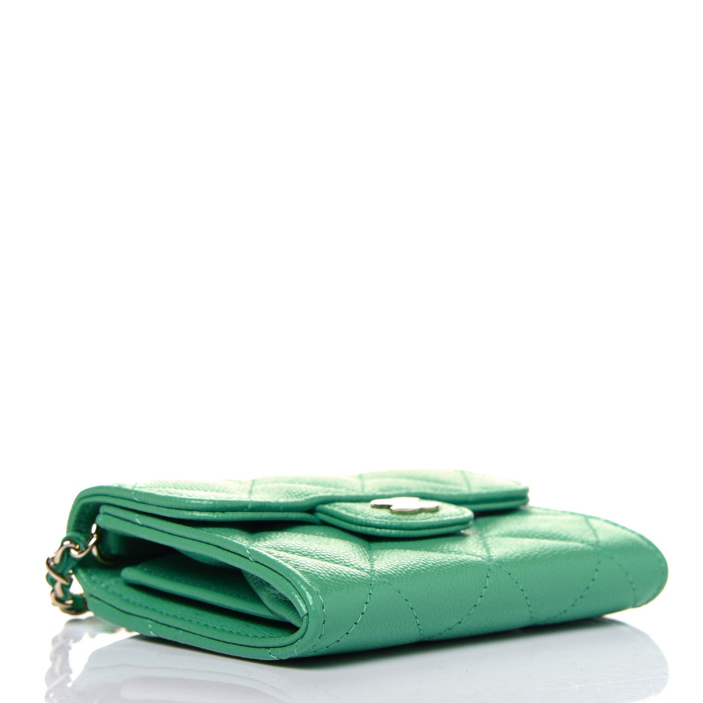 Caviar Quilted Flap Card Holder On Chain Light Green