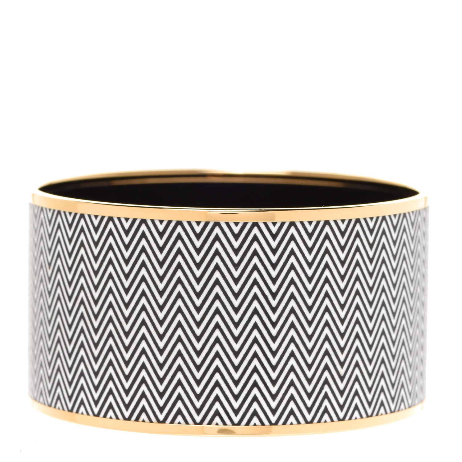 Hermes Enamel Printed Extra Wide Chevron Bracelet 70 Black 3 of 5