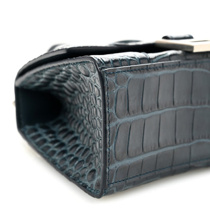 Balenciaga Shiny Calfskin Crocodile Embossed Hourglass Top Handle Bag XS Denim Blue 8 of 10