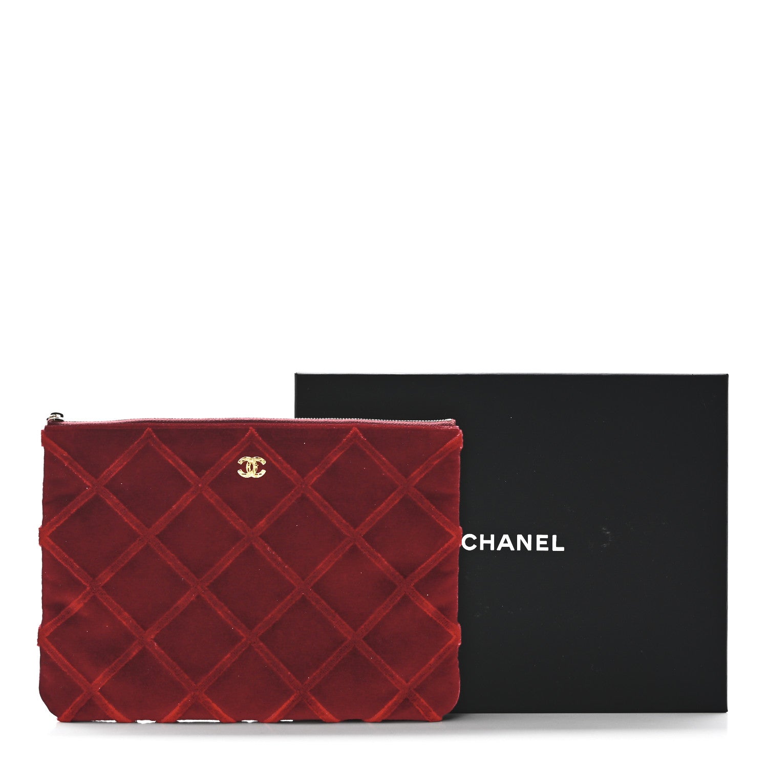 Chanel Velvet Quilted Medium Cosmetic Case Burgundy 7 of 7