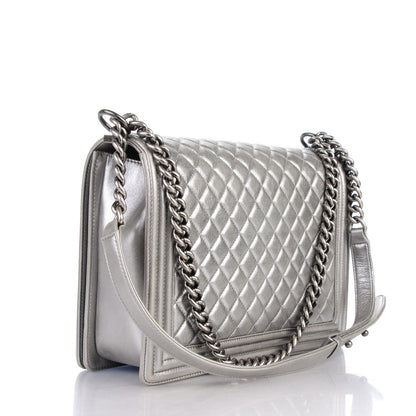 Chanel Metallic Calfskin Quilted Large Boy Flap Dark Silver 3 of 8
