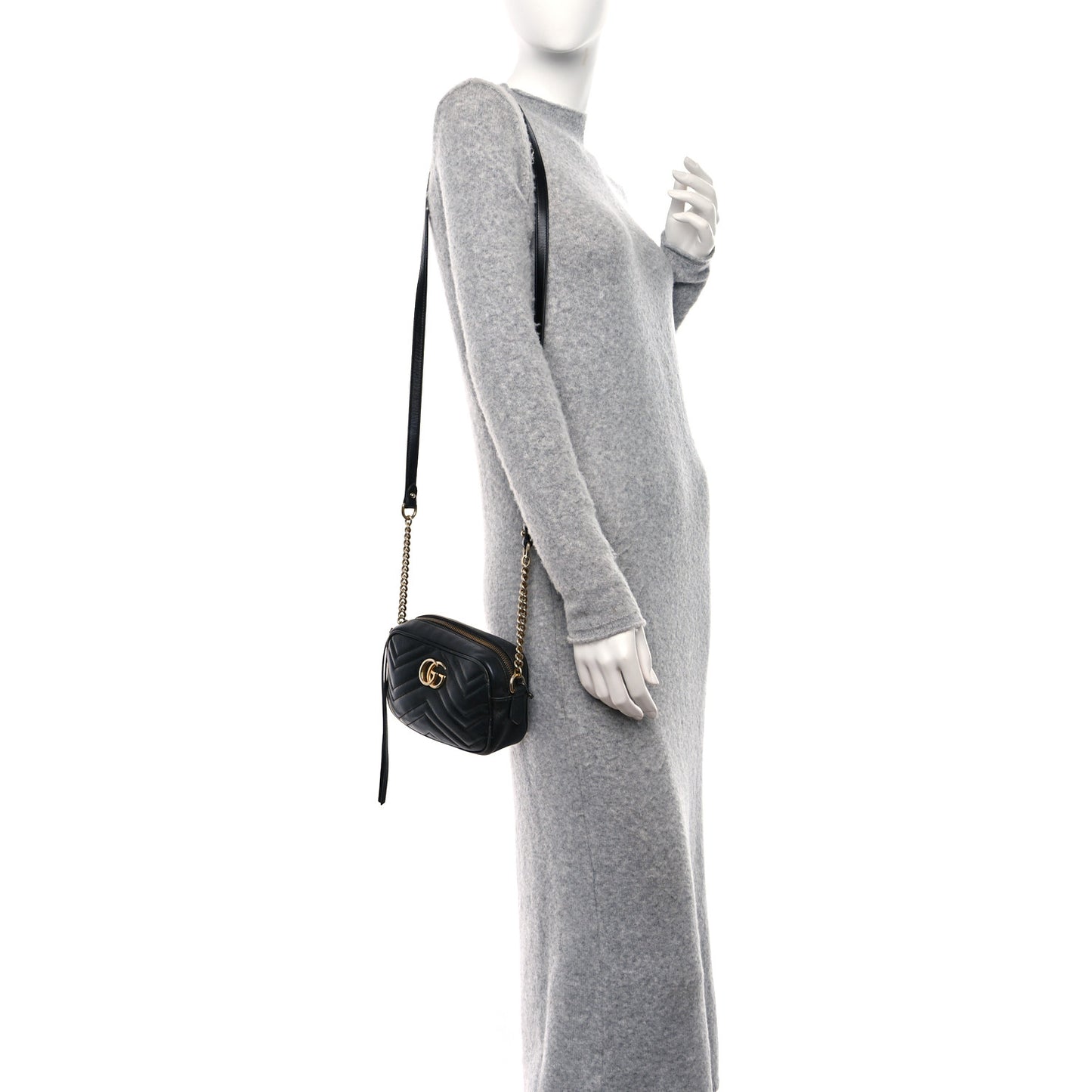 Calfskin Matelasse Mini GG Marmont Chain Shoulder Bag Black