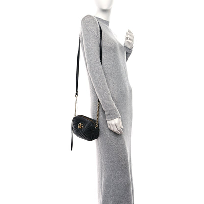 Gucci Calfskin Matelasse Mini GG Marmont Chain Shoulder Bag Black 2 of 12