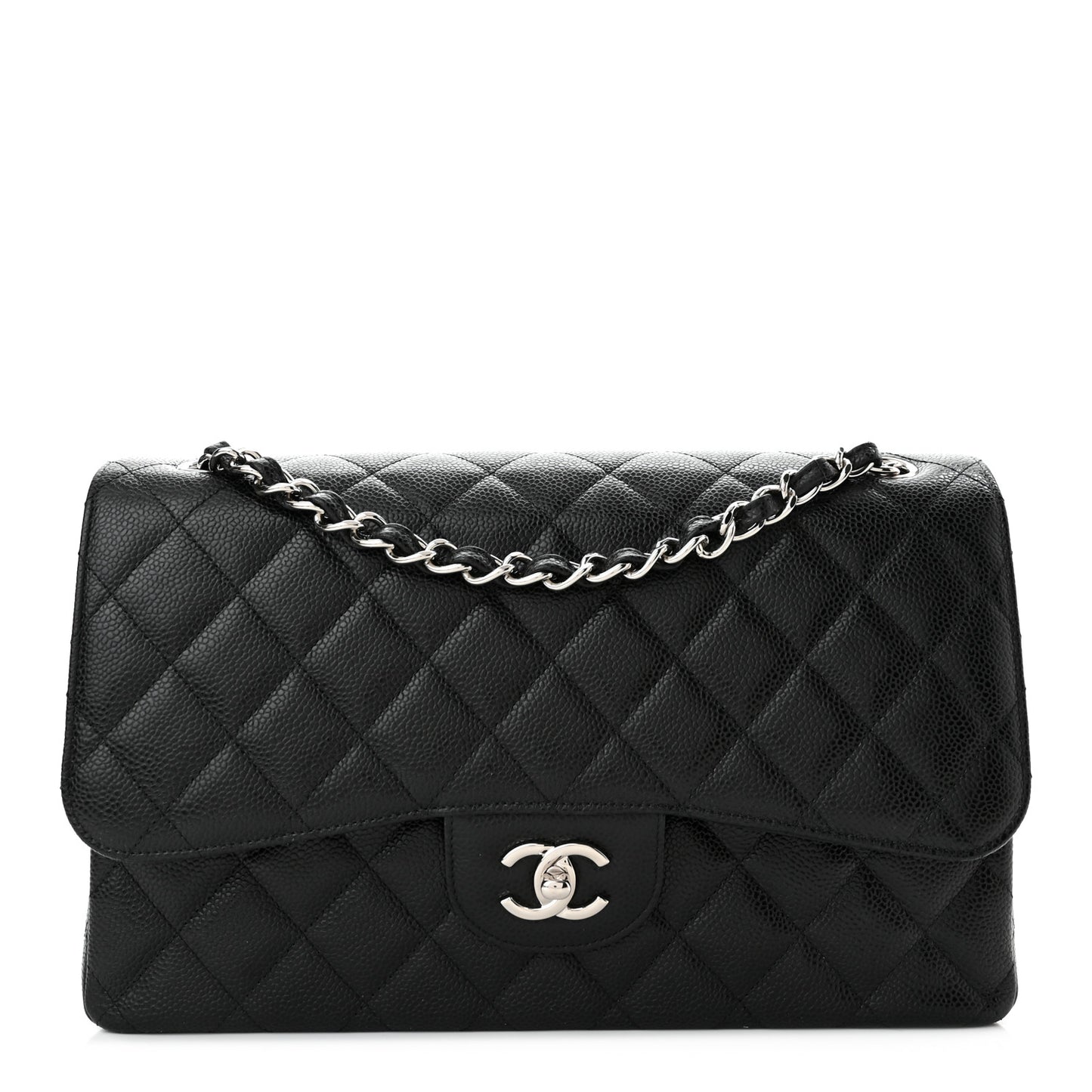 Caviar Quilted Jumbo Double Flap Black
