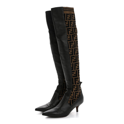 Fendi Nappa Microfiber Fabric FF Rockoko Thigh High Boots 37.5 Ebano Tobacco Black 3 of 10
