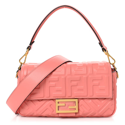 Fendi Nappa FF 1974 Embossed Baguette Rosa Pesca 1 of 10