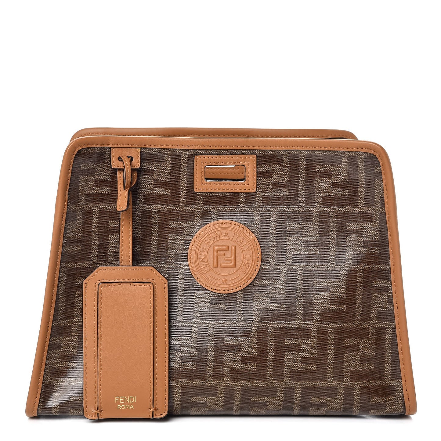 Glazed Fabric Vitello Century FF 1974 Stamp Patch Mini Peekaboo Defender Cover Mogano Panna Caramello