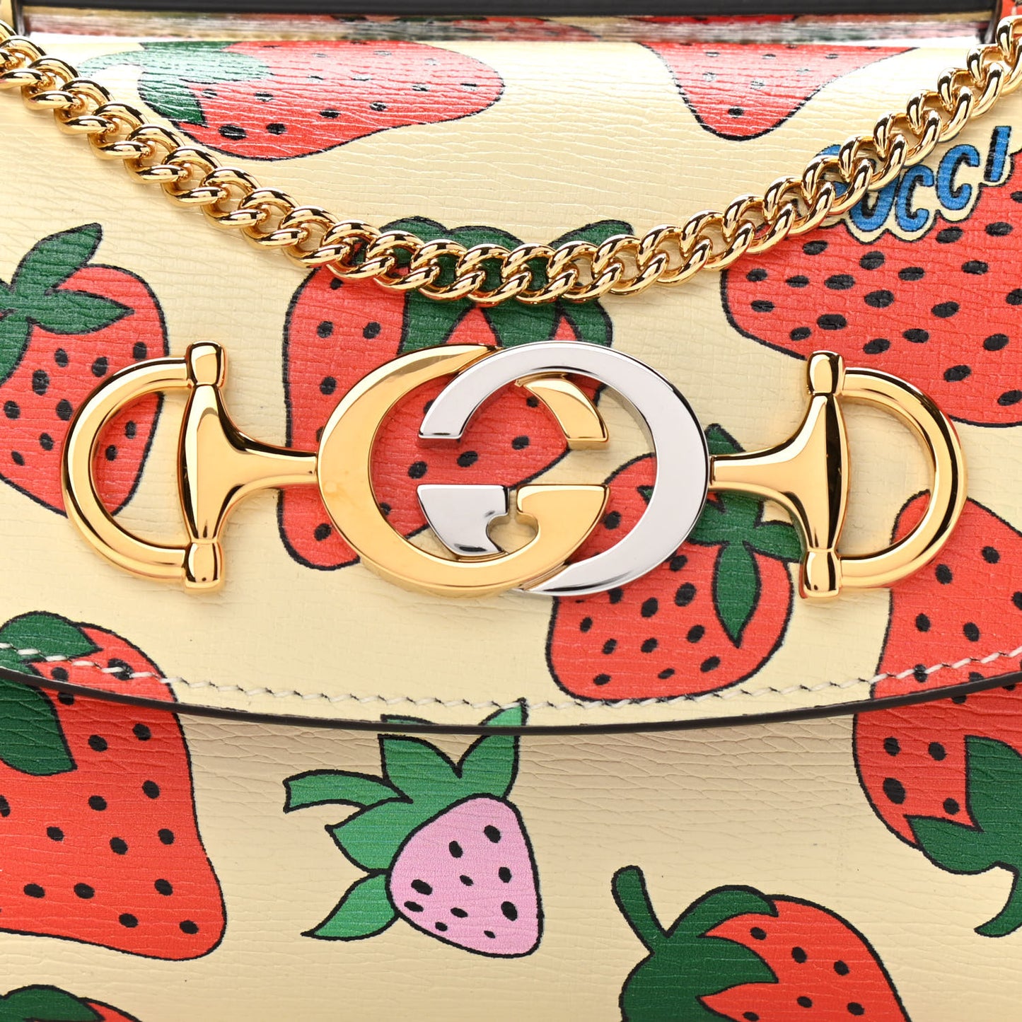 Calfskin Strawberry Print Mini Zumi Shoulder Bag Ivory Red