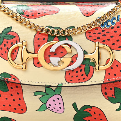 Gucci Calfskin Strawberry Print Mini Zumi Shoulder Bag Ivory Red 7 of 9