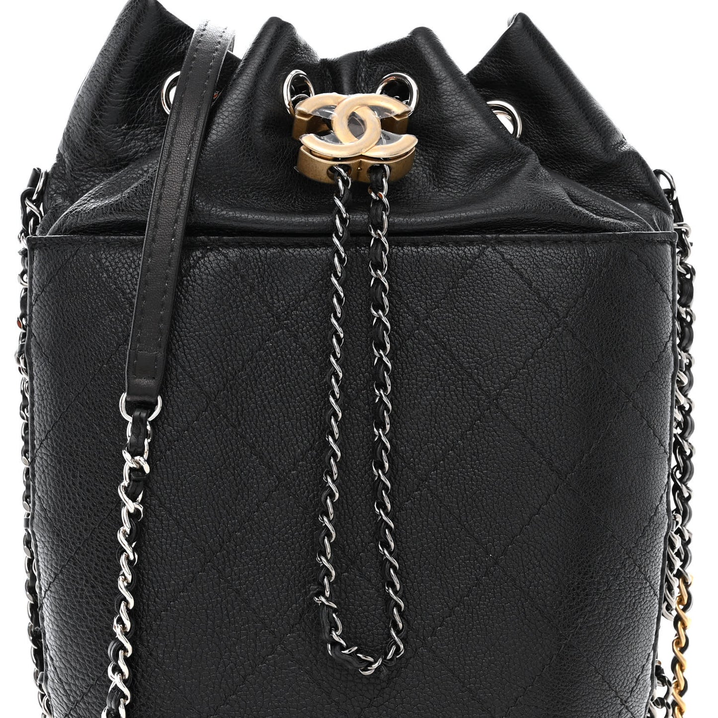Aged Calfskin Quilted Gabrielle Bucket Black