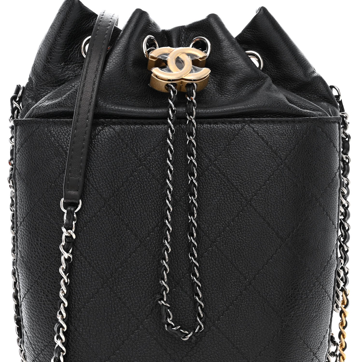 Chanel Aged Calfskin Quilted Gabrielle Bucket Black 8 of 10