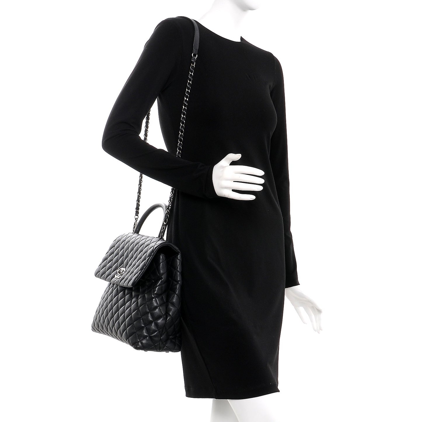 Caviar Quilted Large Coco Handle Flap Black