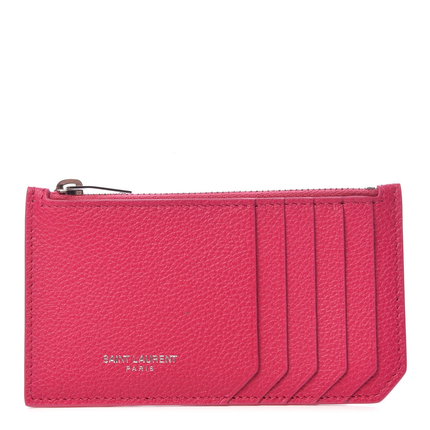 Saint Laurent Grained Calfskin 5 Fragments Zip Pouch Card Holder Bubblegum 1 of 8