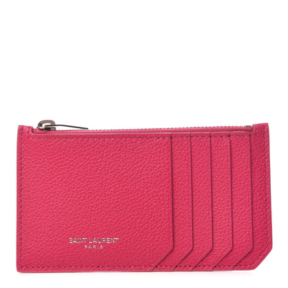 Saint Laurent Grained Calfskin 5 Fragments Zip Pouch Card Holder Bubblegum 1 of 8