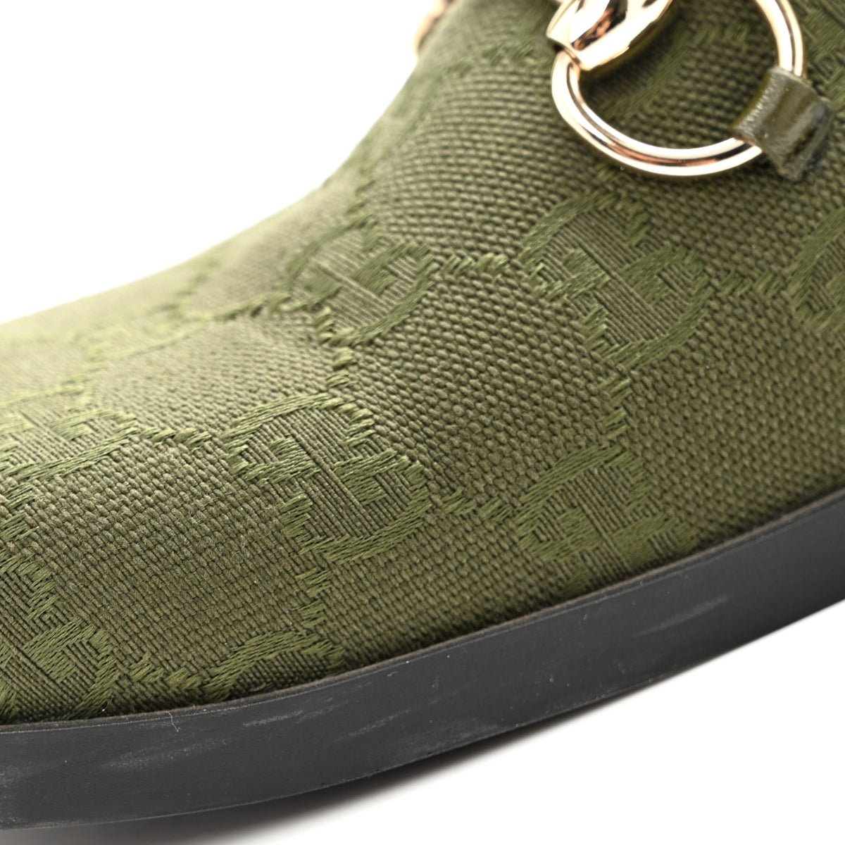 Gucci New Canvas Monogram GG Granada Kid Womens Horsebit Mules 35.5 Green 10 of 10