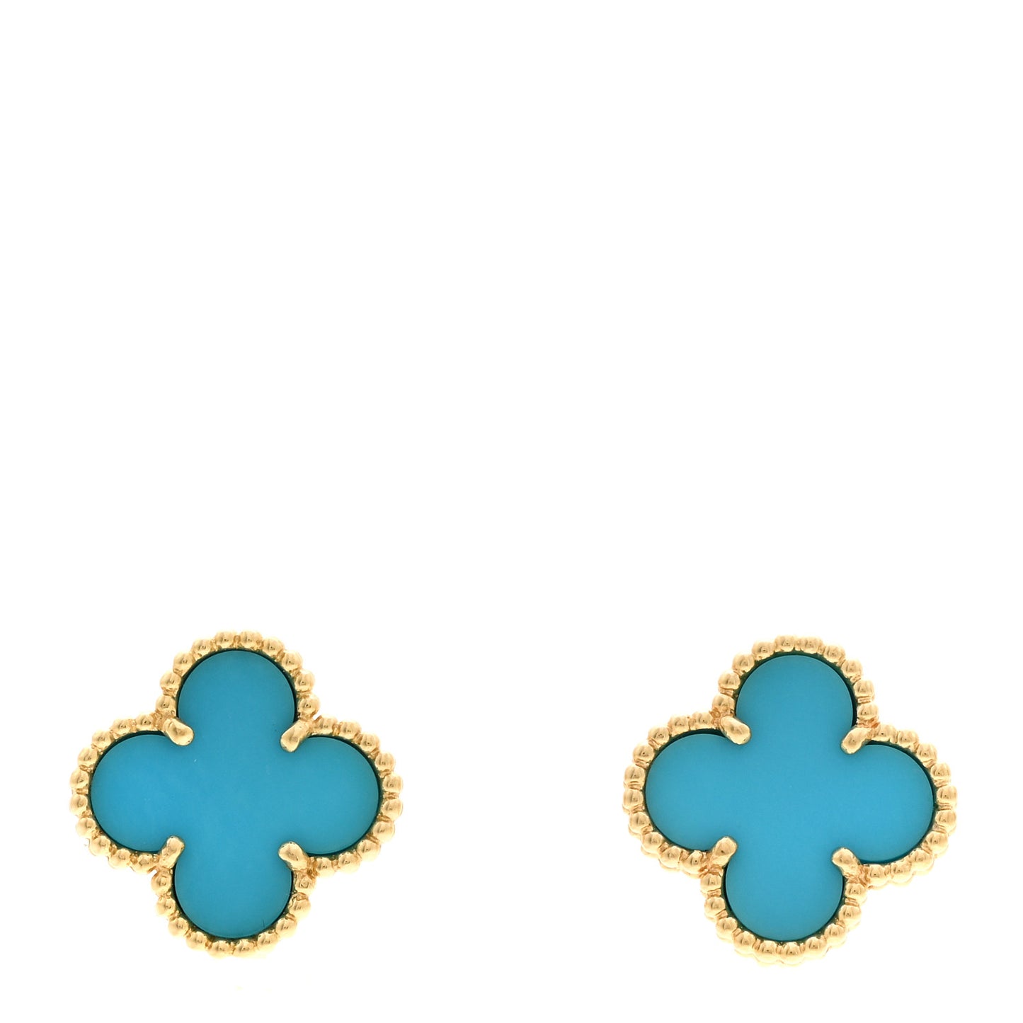 18K Yellow Gold Turquoise Vintage Alhambra Earrings