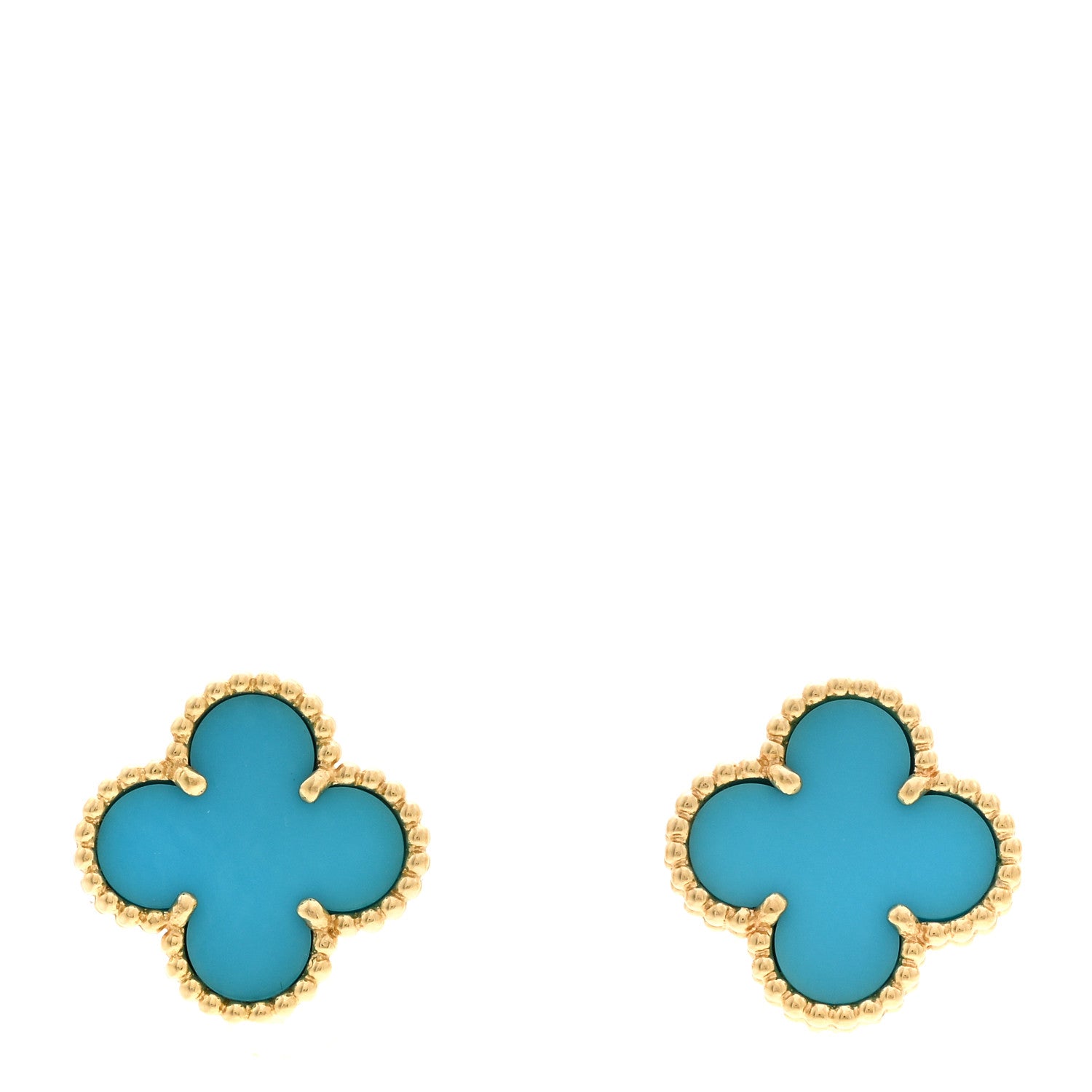 Van Cleef & Arpels 18K Yellow Gold Turquoise Vintage Alhambra Earrings 1 of 4