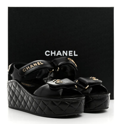 Chanel Shiny Calfskin Logo Platform Sandals 36 Black 9 of 9